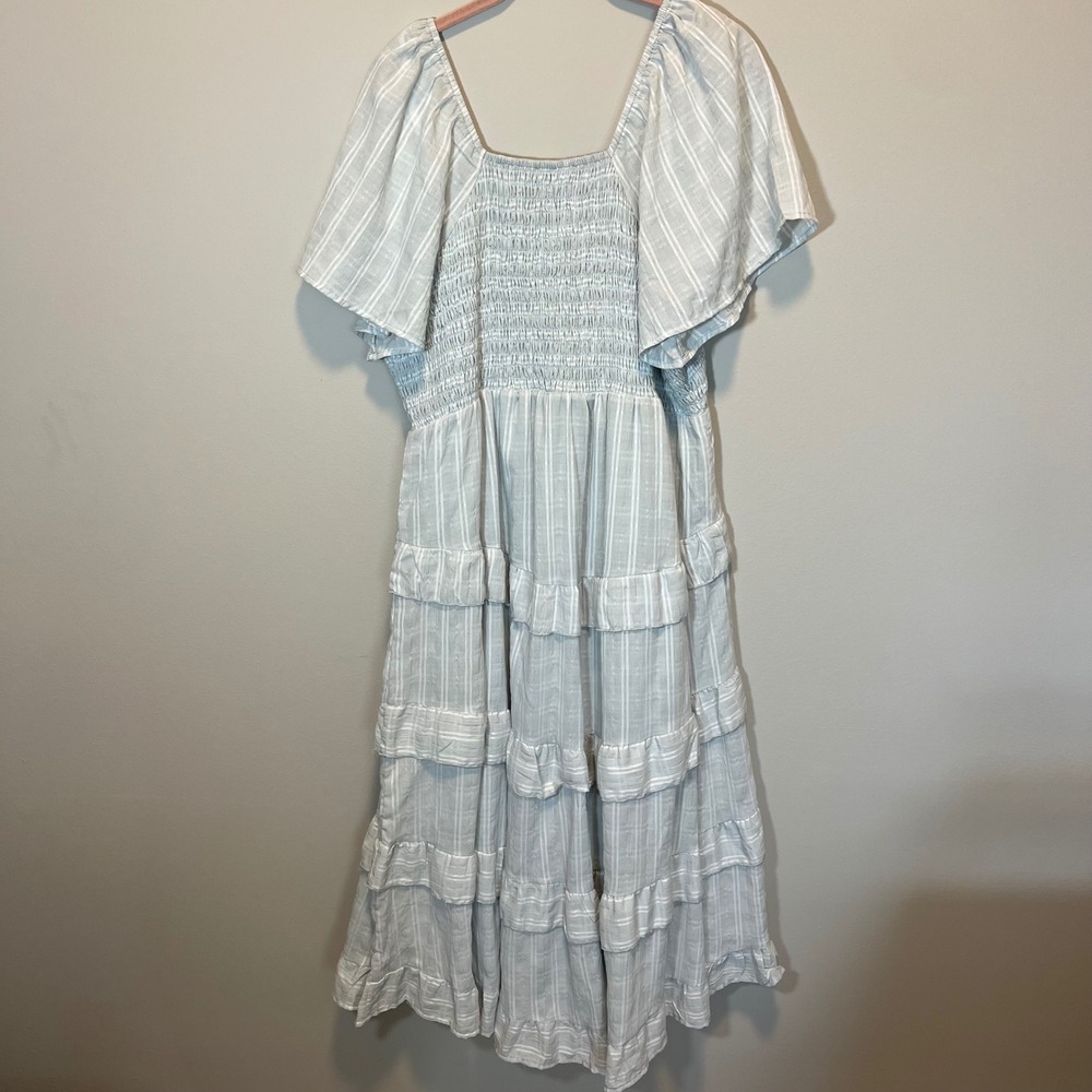 Arula Blue White Striped Smocked Tiered Midi Dress Short Sleeve Plus A 14/16 - Picture 8 of 10